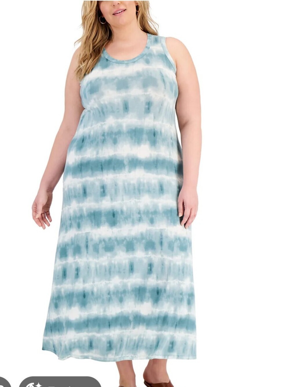 Style & Co. Plus Size Tie-Dye Maxi Dress in Teal and White